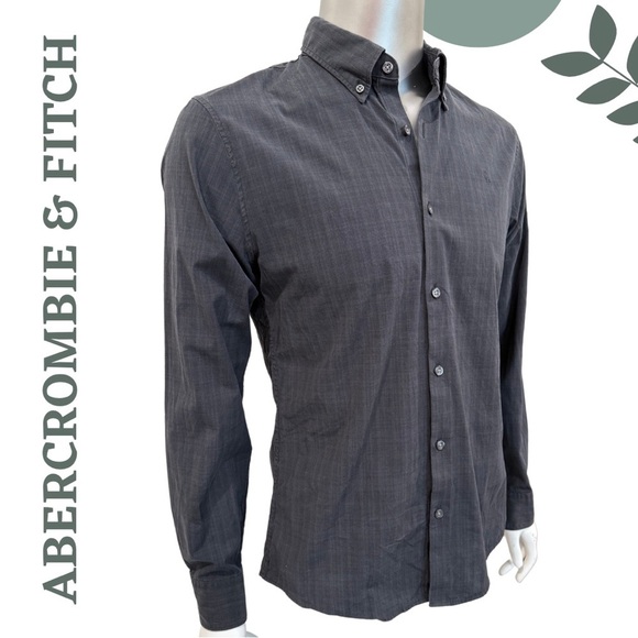 🛍️3/$40 Abercrombie & Fitch Men’s Charcoal Button-Up Shirt Super Slim Fit Medium - Picture 3 of 6